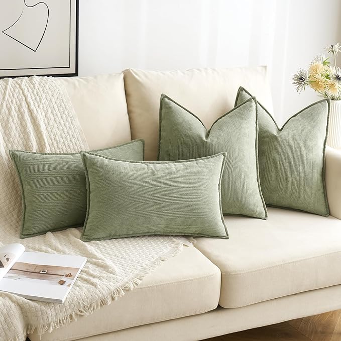 MIULEE Pack of 2 Sage Green Euro Shams Chenille Pillow Covers 26x26 Inch | Decorative Soft Couch Throw Pillows,Farmhouse Cushion Covers,Elegant Design for Sofa,Bed,Living Room,Summer Decor