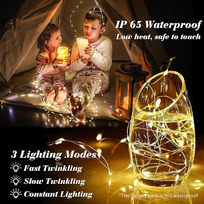 ZGWJ 50 Pack Fairy Lights Battery Operated, 7ft 20 Mini LED Fairy String Lights Silver Wire 3 Modes for DIY, Parties, Wedding, Bedroom, Halloween Christmas Decoration Warm White