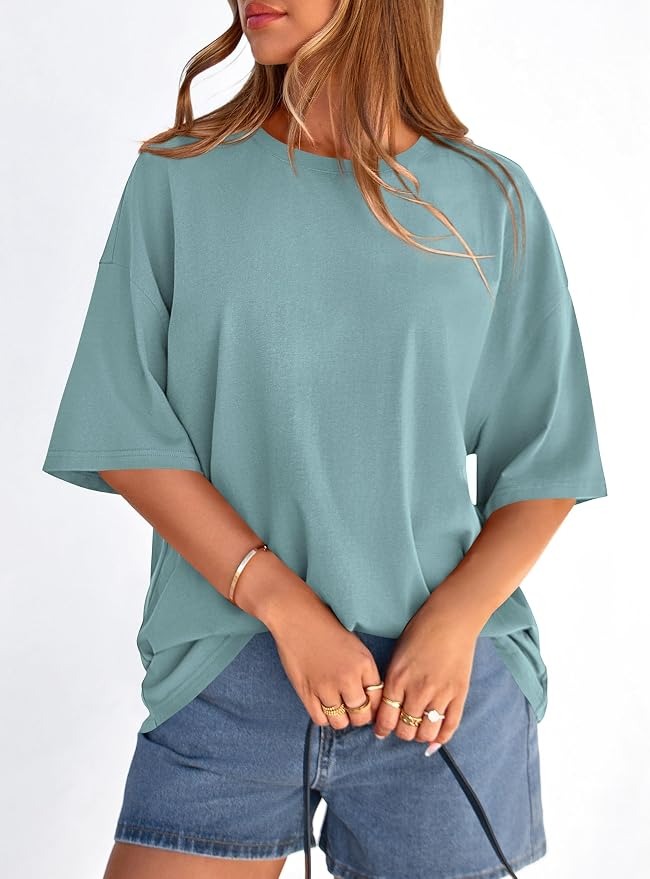 PRETTYGARDEN Womens 2026 Spring Going Out Tops Casual Short Sleeve Crewneck Loose Fit Basic Oversized T Shirts Summer Outfits