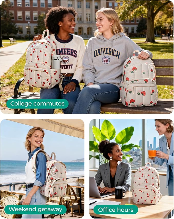 BAGSMART College Laptop Backpack,Cute Travel Backpack for Women,Quilted Computer Bookbag