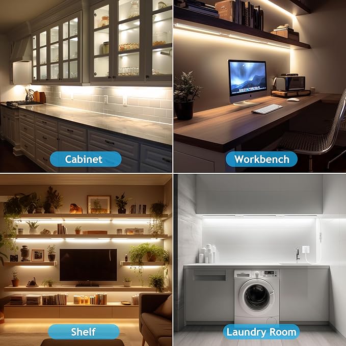maylit Under Cabinet Lights Plug in, 6 Pcs 12 Inch Multi-Color Under Cabinet Lighting, Super Bright Under Counter Lights for Kitchen, Ultra Thin Dimmable Light for Cabinet, Counter, Workbench, Desk