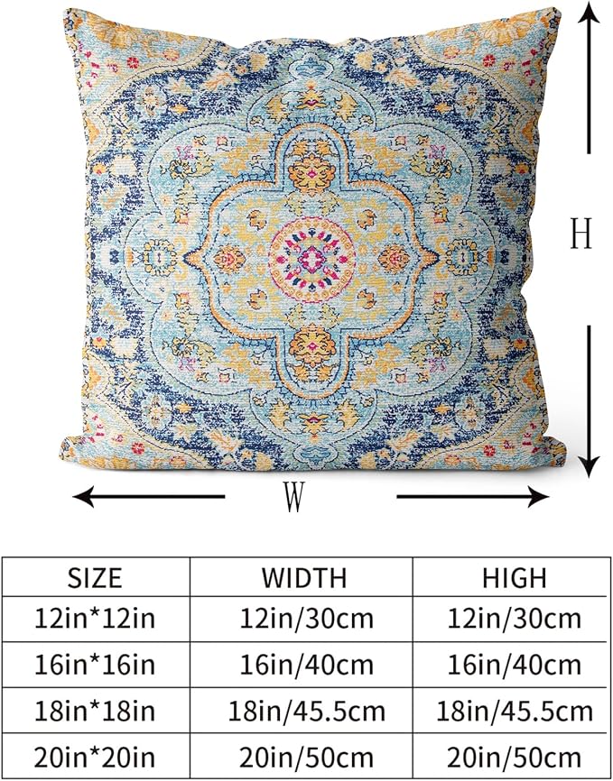 Snycler Boho Throw Pillow Covers 16x16 inch Set of 2 Burnt Blue Yellow Terracotta Rust Colored Throw Pillows Boho Home Decor for Bedroom Living Room Couch & Sofa (No Inserts)
