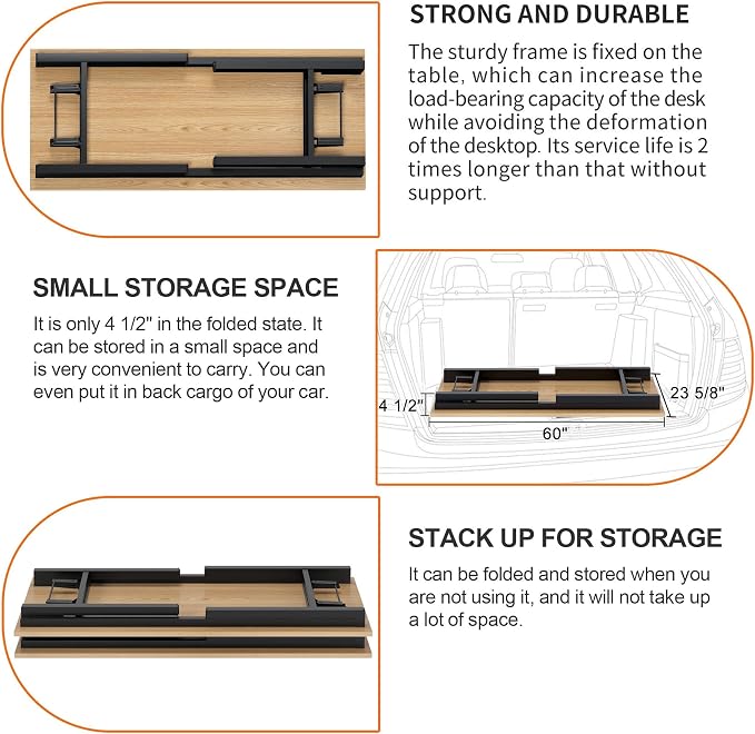 Need Home Office Desk - Large Computer Desk Sturdy Table Foldable Desk Gaming Computer Table No Assembly Required AC5BB 60 inch | Black Frame Writing Gaming Work Table/Foldable Home Office Desk/Sewing Table, No Assembly Required