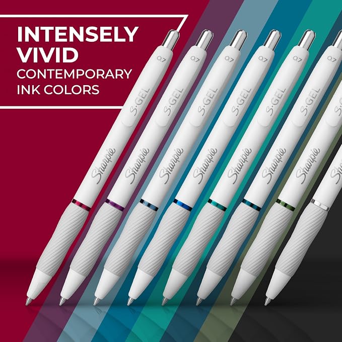 Sharpie S-Gel Pens, Pearl White Body, Fashion Barrel, Medium Point (0.7mm), Colorful Ink, 12 Count, USA 250th Anniversary Edition