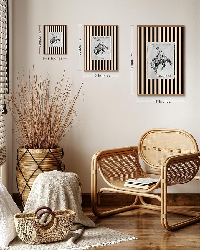 ZZLWBKGL Western Wall Decor Cowboy Canvas Art Vintage Framed Wall Art | Farmhouse Striped Artwork Retro Country West Stamp Picture Bucking Bronco Paintings for Living Room Bedroom 8x10in