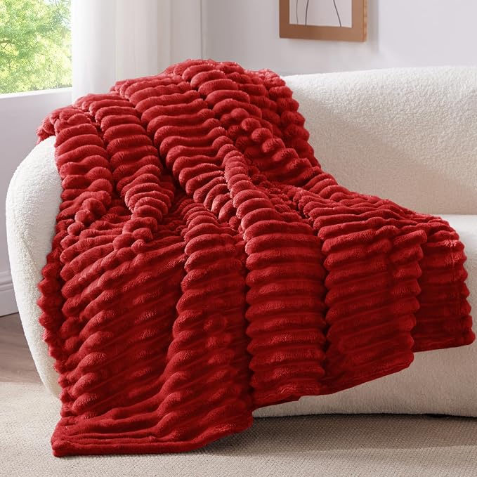 BEDELITE Ribbed Fleece Throw Blanket for Couch, Burgundy, 50"x70" | Ultra-Soft Plush Fleece, Cozy, Warm Yet Lightweight, Ribbed Texture, Home Decor, Machine Washable, Giftable, All-Season Use