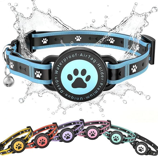 Airtag Cat Collar Breakaway, Reflective Cat Collar with AirTag Holder and Bell, Compatible with Apple Air Tag, Comfortable Padding, Adjustable, Durable (Blue, XS)