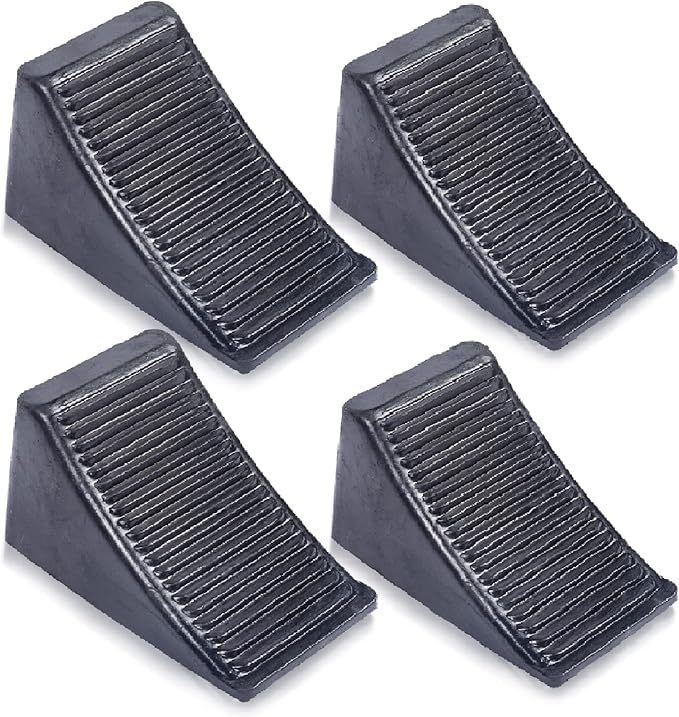 Fasmov 4 Pack Solid Rubber Heavy Duty Wheel Chock, Premium Chock for Car, Travel Trailers, RV, Truck, and ATV