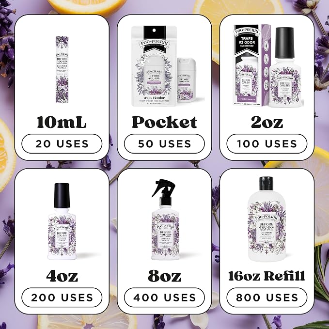 Poo~Pourri Lavender Vanilla, Lavender + Vanilla + Citrus, Before-You-Go Toilet Spray, 2 Oz