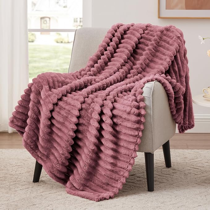 EXQ Home Gentle Soft Fleece Throw Blanket – Cozy Lightweight Blanket for Couch Bed – All-Season Warm Fuzzy Flannel Blanket for Women Mom Her – Gifts for Birthday(50"x60",Dusty Pink)