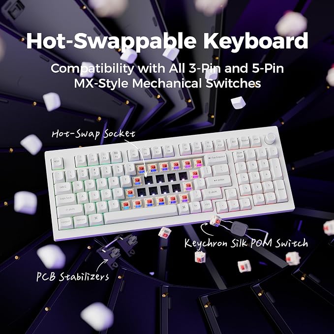 Keychron V5 Ultra 96% Wireless Mechanical Keyboard with 8000Hz Polling Rate & NKRO, Hot-Swappable RGB, Red Switches, 97 Keys, 2.4GHz/Bluetooth/Wired, OSA PBT Keycaps, for Mac/Win/Linux - White