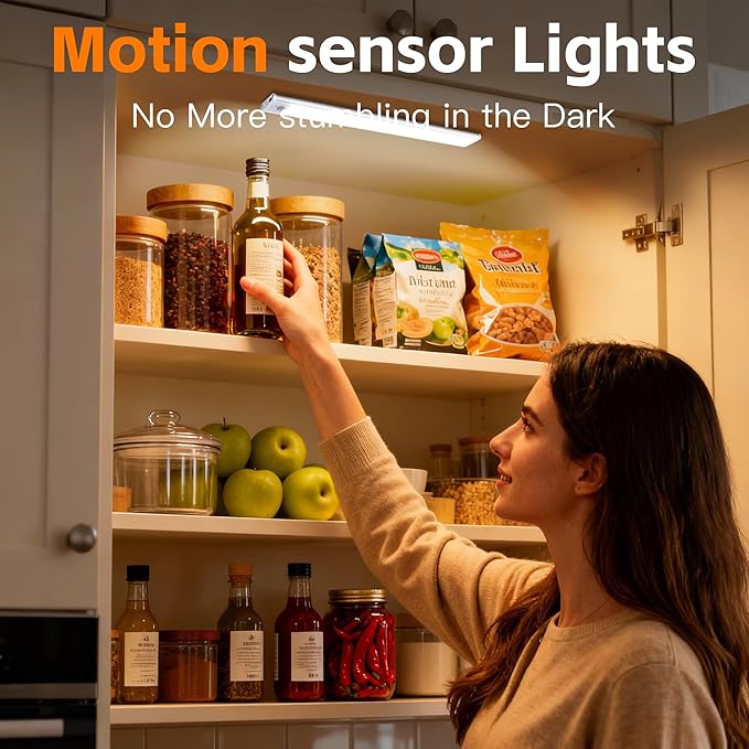 7.9inch Motion Sensor Cabinet Lights, 1400mAh 34 LED Beads, USB-C Charging, 3 Color Temperatures, for Long Lasting Durability Easy to Install, Magnetic Under Cabinet Light Suitable for Kitchens(4Pack)