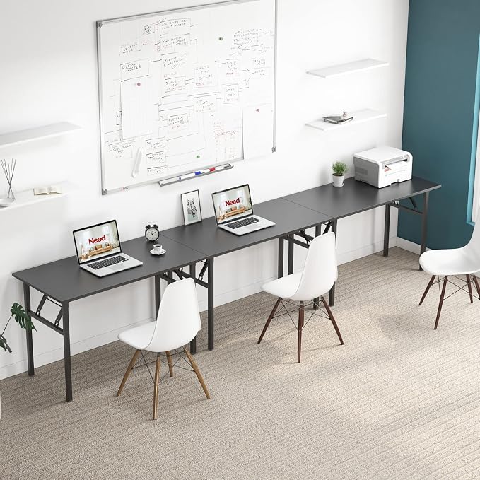 Need Office Computer Desk 39.3 Inch Sturdy Folding Laptop Table Black | Black Frame Writing Gaming Work Table/Foldable Home Office Desk/Sewing Table, No Assembly Required