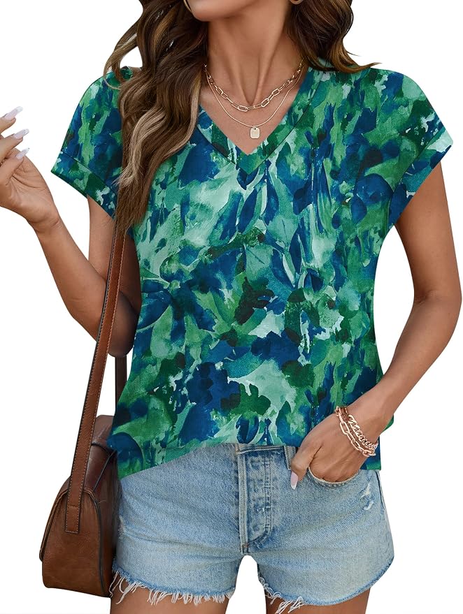 Rapbin Womens Summer Tops Women Blouses Dressy Casual V Neck T Shirts Short Sleeve Spring Tops for Women