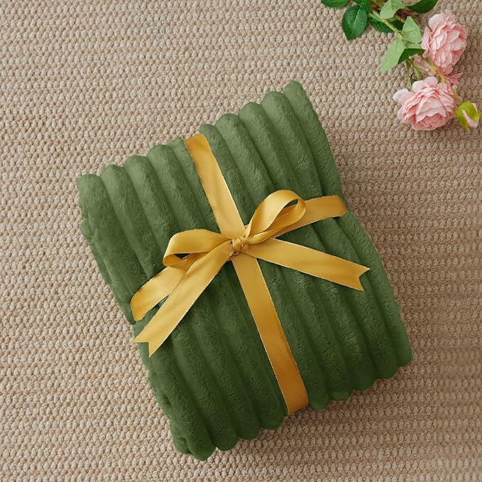 BEDELITE Ribbed Twin Blanket for Couch & Bed, Moss, 60"x80" | Ultra-Soft Plush Fleece, Cozy, Warm Yet Lightweight, Ribbed Texture, Home Decor, Machine Washable, Giftable, All-Season Use