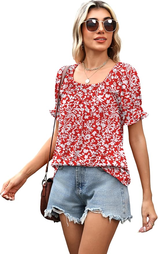 WIHOLL Womens Short Sleeve Square Neck Summer Tops Dressy Casual Blouses Trendy Clothes 2026