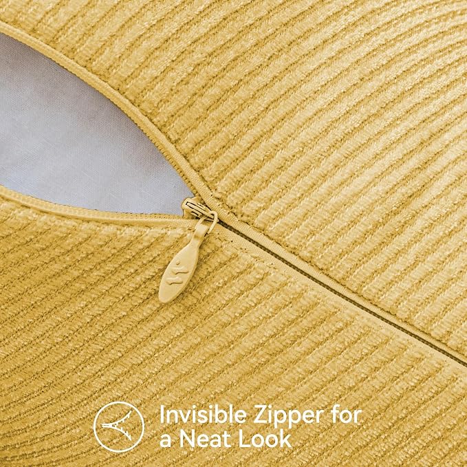 Fall Decorative Throw Pillow Covers Pack of 2,22x22 Inch Mustard Yellow | Twill Chenille Cushion Covers for Sofa Living Room Couch Bed