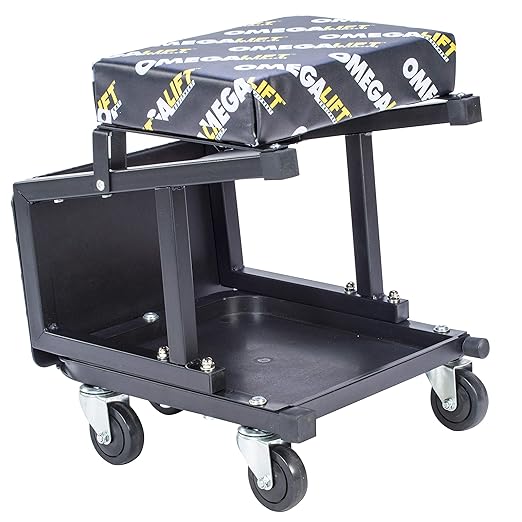 Omega Lift 91305 2-in-1 Mechanics Creeper Seat/Step Stool, 7.88'' Height, 17.72'' Width, 15.75'' Length, Black