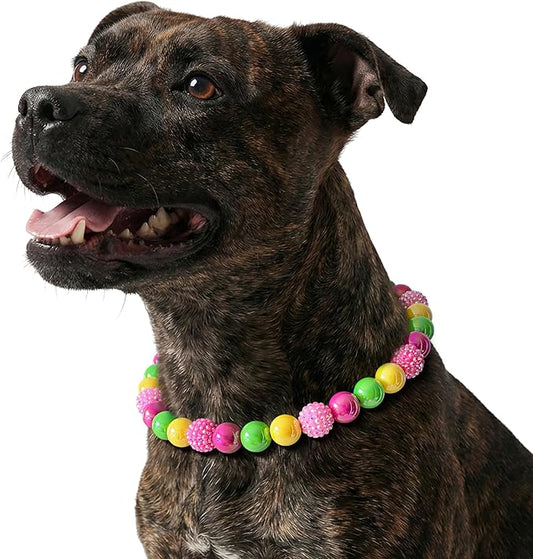 Beaded Dog Necklace Collar, Adjustable Jewelry-Inspired Design with Sparkle Beads (Vivid Tropics, Medium)