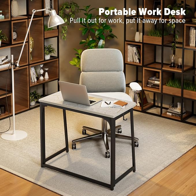 WOHOMO Folding Desk, 31.5" Foldable Computer Table for Small Spaces, Grey | Easy Assembly and Fold, Sturdy Home office desks for Study Bedroom Dorm Space Saving Writing Work Apartment