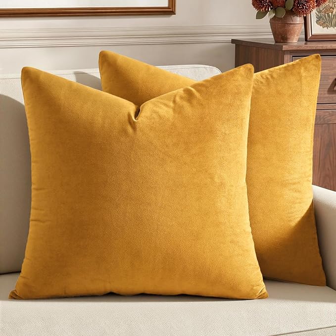 MIULEE Velvet Throw Pillow Covers 20x20 Inch Pack of 2 Gold | Soft Solid Decorative Pillow Covers, Modern Luxury Home Decor, for Couch Chair Sofa Bedroom Livingroom