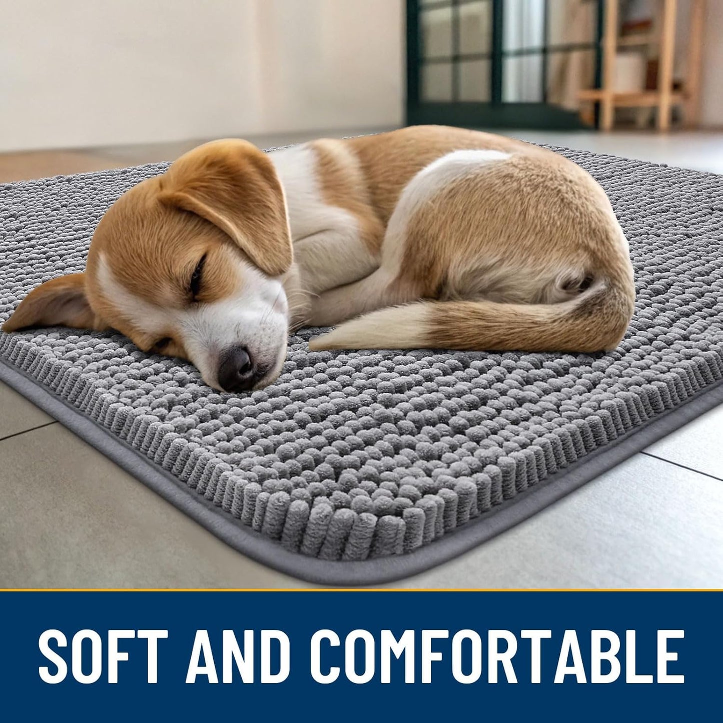 Smiry Dog Door Mat for Muddy Paws 47x17, Absorbs Moisture and Dirt Doormat, Non-Slip Washable Quick Dry Chenille Front Door Mat Indoor Entrance, Entryway Carpet for Inside Floor, Grey