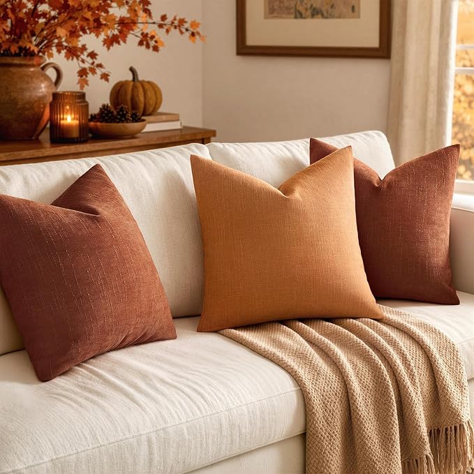 MIULEE Pack of 2 Decorative Linen Burlap Pillow Covers Fall Farmhouse Boho Accent Pillowcases for Sofa Car Couch Bedroom Living Room Decor 18x18 Inch Burnt Orange