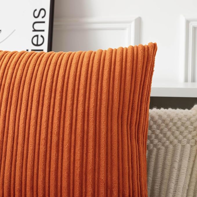 UGASA Fall 14x36 Inch Pillow Cover Pack of 1 Soft Boho Stripe Corduroy Large Long Rectangle Lumbar Cushion Case Farmhouse Decorative Throw Pilowcase for Bed, Couch, Sofa, Bedroom, Dark Orange