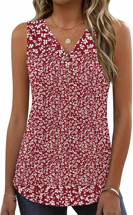 Zeagoo Tank Tops for Women 2026 Summer Top Henley Shirts Dressy Casual Loose Fit V-Neck Button Down Sleeveless Tshirt Blouse