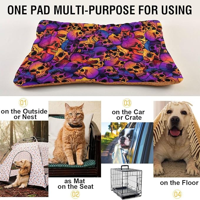 Pet Bed Purple Skull Dog Bed Mat Absorbing Non Slip Pad Pet Sleeping Mat for Small, Medium, and Large Dogs Puppy Cat 36 in x 24 in