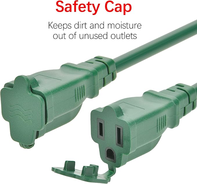 Clear Power Outdoor Extension Cord 25 FT 16 Gauge 3Prong Cords for Christmas Light, Holiday Decoration, Yard (3 Outlets, Green, 25 ft)