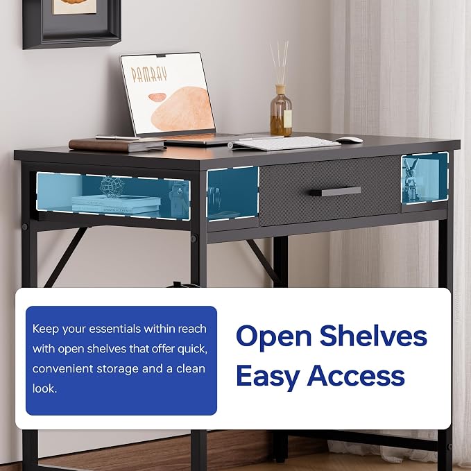 Pamray 32 Inch Small Computer Desk with Drawers for Bedroom Small Spaces | Compact, Sturdy, Easy Assembly, Mini, Suitable for Dorm and Apartment, Study and Writing