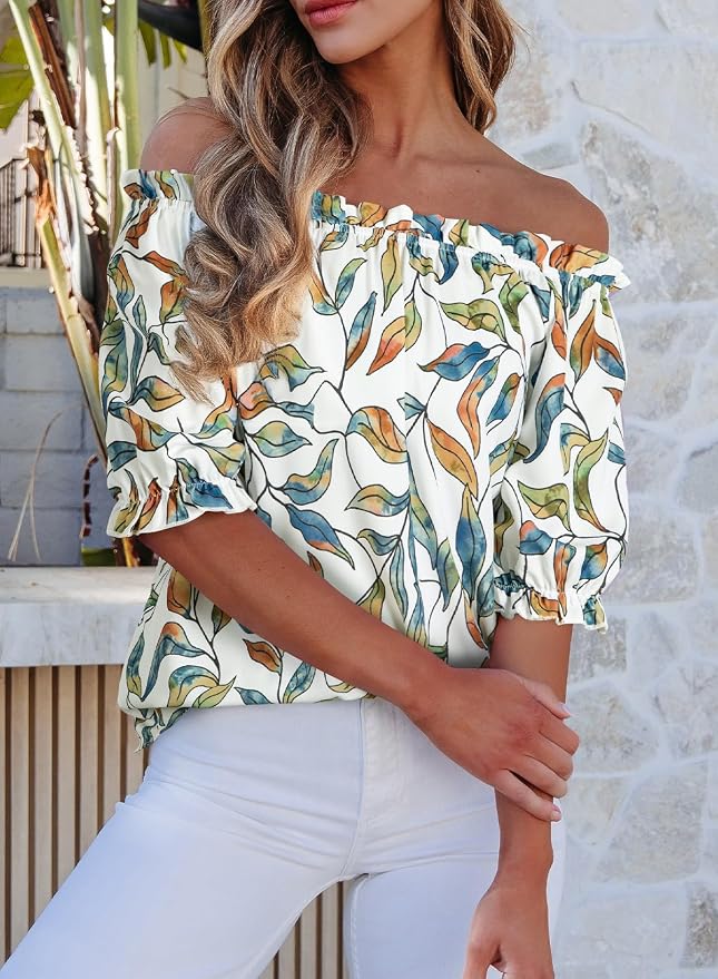 EVALESS Womens Tops Off The Shoulder Blouses for Women Dressy Casual Cute Puff Sleeve T Shirts Fashion 2026