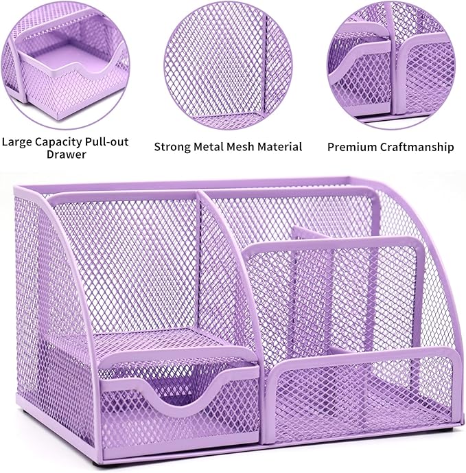 Purple Desk Organizers and Accessories,12pcs Office Desk Accessories Supplies,With Pen Holder, Tape Holder, Stapler, Scissors, Ruler, Staple Remover for Home & School, Office Supplies Gift for Women