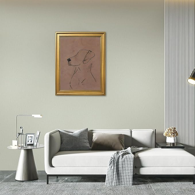 Gold Framed Minimalist Dog Sketch Wall Art Painting Neutral Line Drawing Dog Portrait Print Modern Pet Lover Picture Poster Simple Aesthetic Canvas Artwork for Room Bedroom Office Home Decor 24x36inch