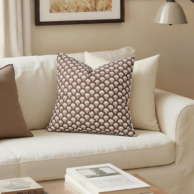 MIULEE Fall Floral Print Decorative Euro Pillow Covers 22x22, Dark Brown | Vintage Boho Farmhouse Modern Home Decor, Set of 2, Block Print Cushion Covers for Couch Sofa Bed Living Room