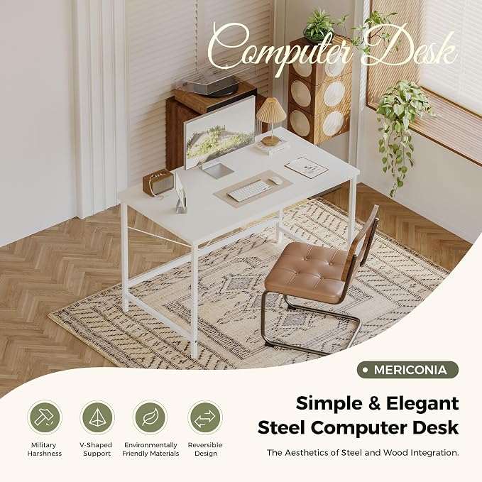 Mericonia 32x16 Inch Computer Desk, 0.6" Thick Small Office Table | Modern Simple Style, Small Study & Writing Table for Home Bedroom Work, White