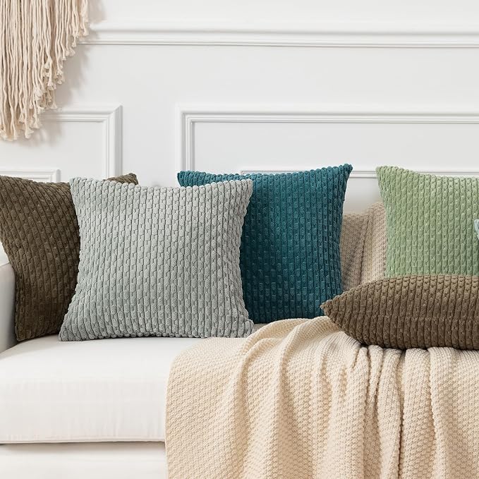 Kevin Textile Soft Corduroy 12"x20" Lumbar Pillow Cover 1 Pack, Teal Blue | Boho Stripe Plush Corduroy Decorative Oblong Cushion Cover Modern Farmhouse Home Decor for Sofa Couch Bed Chair