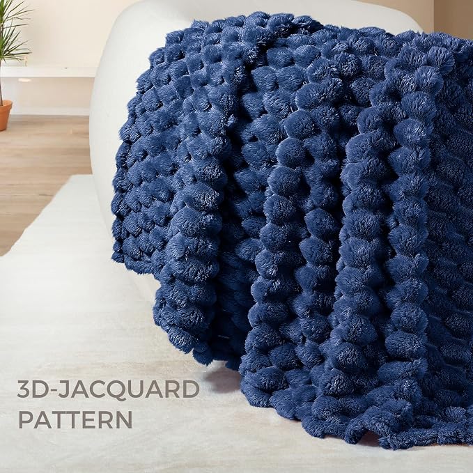 Whale Flotilla Soft Fleece King Size Bed Blanket 3D Jacquard, Navy Blue | Lightweight Breathable Coverlet Bedspread for All Seasons, Super Cozy Plush Fluffy Fuzzy Decorative Blanket for Bed, 90"x104"