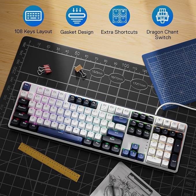 Redragon K689 108-Key Hot-Swap Wired RGB Gaming Keyboard, Extra 4 Hotkeys | Dedicated Shortcut Keys for Mute, Calc & Desktop, Cushioned Noise Dampening for Creamy Thocky Sound, Swap-Ready, PRO Software