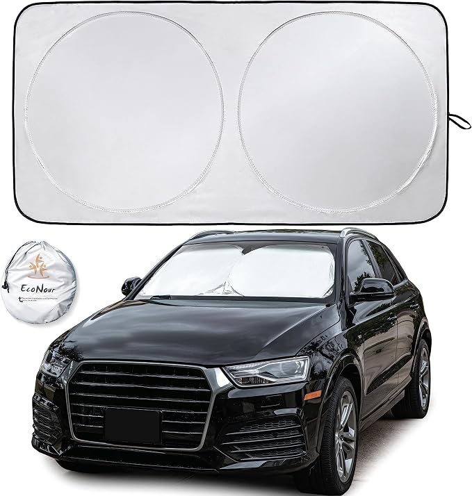 EcoNour Car Windshield Sun Shade | 2025 Upgraded Innovative No-Light-Pass Technology for Maximum Coverage | Foldable Sun Shade Keeps Your Vehicle Cool | Must-Have Car Accessories | Small (59" x 29")