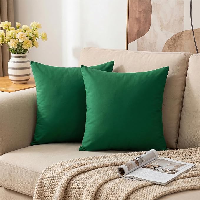 Thmyo 4-Pack 100% Cotton Comfortable Solid Decorative Throw Pillow Case Square Cushion Cover Sublimation Blank Pillow Covers DIY Throw Pillowcase for Sofa Couch(22x22 inch/ 55x55cm, Christmas Green)