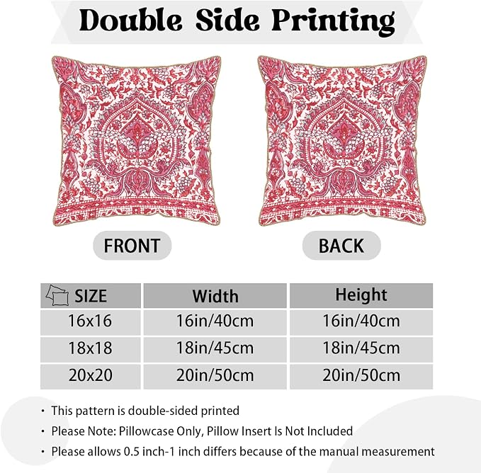 KSLIDS Pink Teal Flower Soft Velvet Throw Pillow Covers Set of 2 Boho Ethnic Red Foral Decorative Pillow Covers 18x18 Inch Bohemian Farmhouse Pillow Case for Sofa Couch Living Room Home Decor