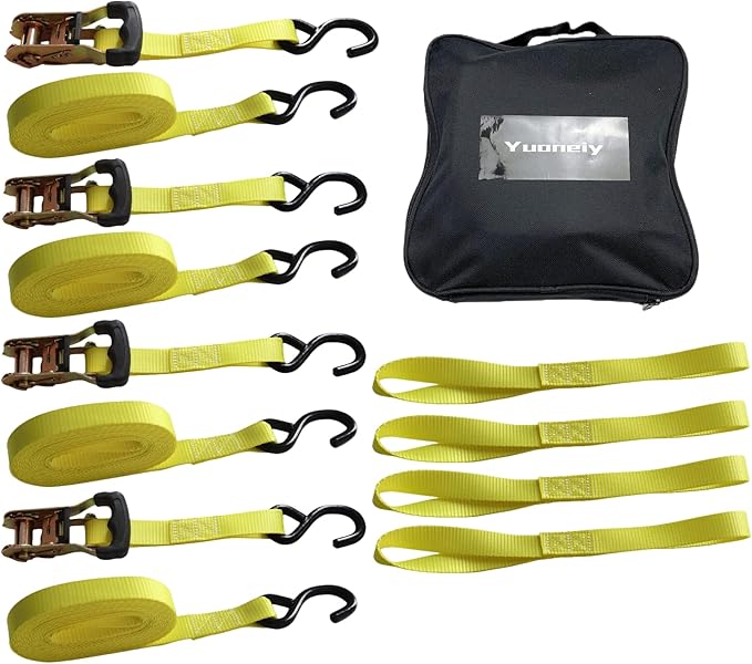 Ratchet Tie Down Straps Heavy Duty (4PK) 1 inch x 15 ft x 3,300 lbs Breaking Strength for ATV, UTV, Motorcycle and Trailer