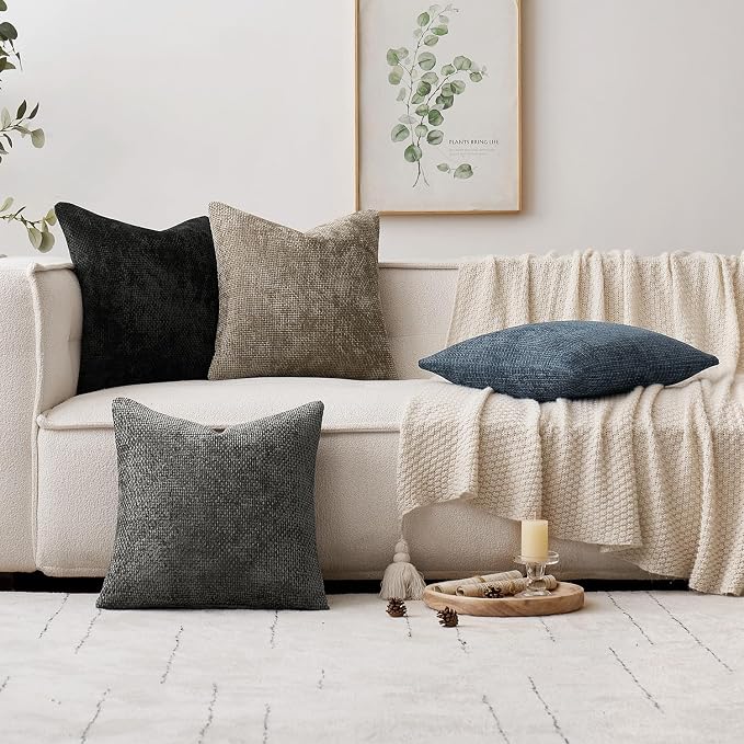 MIULEE Decorative Couch Throw Pillow Covers 20x20 Inch Navy Blue 2 Pack | Coastal Modern Boho Accent, Soft Chenille Pillow Covers, Farmhouse Cushion Cases for Home Decor Bed Sofa Living Room