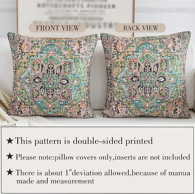 Boho Throw Pillow Covers 20x20 inch Set of 2,Boho Vintage Carpet Pattern Antique Ethnic Decor Double Sided Pattern Cushion Cover Soft Pillow Case Living Sofa Room Bed Square Pillow Cover