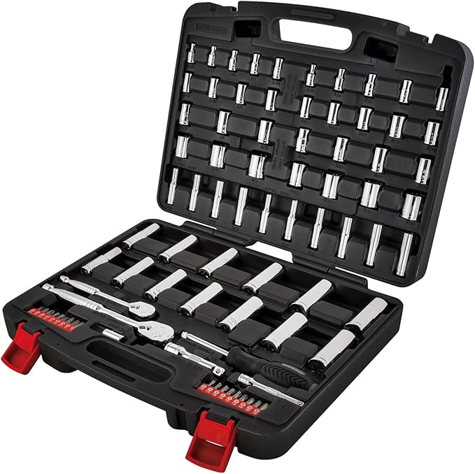 Powerbuilt 642452 80 Piece 1/4-inch and 3/8-inch Drive Mechanics Tool Set - with SAE and Metric Socket Set, 72 Tooth Seal-Head Ratchet, Automotive Tool Kit, including Case
