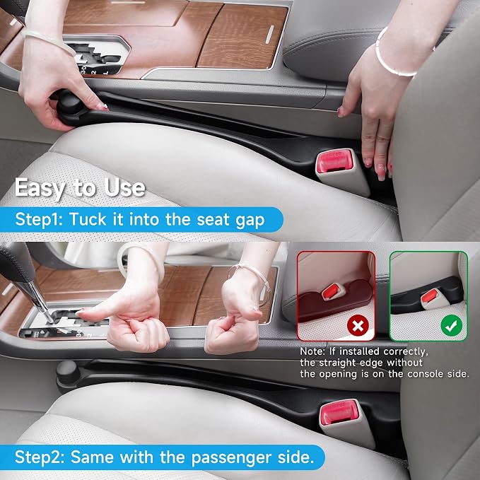 Givifive Car Seat Gap Filler Set of 2, 3IN1 Seat Side Gap Filler Plug with Storage Slot & Hook Function, Soft Foam Universal Fit Car SUV Truck Fill Gap Between Seats Console Organizer���Narrow Black���