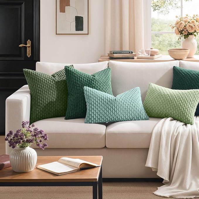 Kevin Textile Soft Corduroy 20"x54" Body Pillow Cover 1 Pack, Moss Green | Boho Stripe Plush Corduroy Decorative Oblong Cushion Cover Modern Farmhouse Home Decor for Sofa Couch Bed Chair