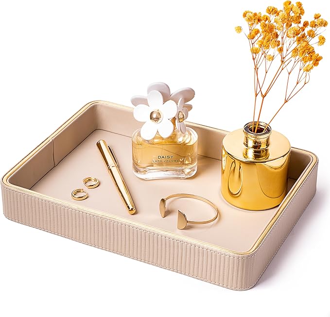Perfume Tray Valet Tray Night Stand Bedside Organizer| Perfume Organizer Catchall| Perfume Trays for Dresser Vanity Tray for Dresser Countertop| Perfume Holder Nightstand Organizer Women (Beige)